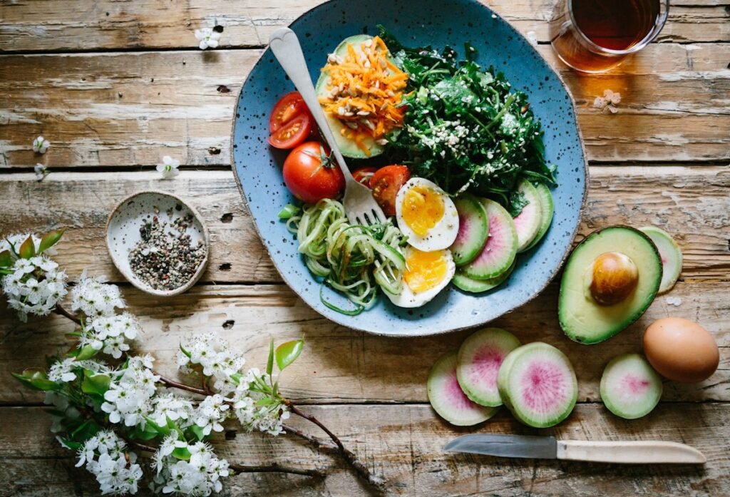 Healthy Food and Hydration colorful wholesome breakfast and citrus water