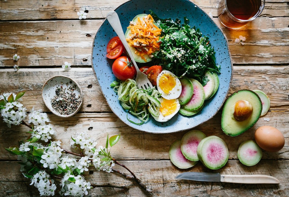 Healthy Food and Hydration colorful wholesome breakfast and citrus water